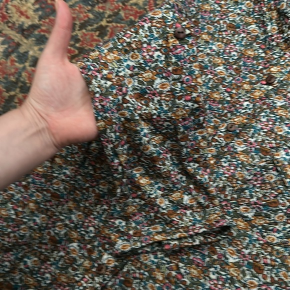 Vintage Retro 70s Flower Power Wooden Button Down Floral Long Sleeve Top Size M - Picture 7 of 7